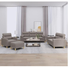 3-TLG. Sofagarnitur mit Kissen Taupe Stoff, Bequeme 3-teilige Sofagarnitur Taupe mit robustem Gestell, mit Kissen aus strapazierfähigem Stoff, mit praktischen Rollkissen