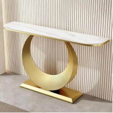 Moderner Konsolentisch, Langer, Schmaler Beistelltisch mit Marmoroptik und Metallgestell, für Flur, Eingangsbereich und Wohnzimmer(Yellow,100cm/31in)