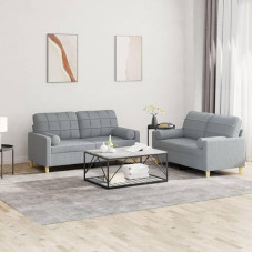 ARKEM 2 dalių sofos komplektas su pagalvėle Šviesiai pilkas audinys Svetainės sofa su miego funkcija