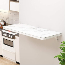 Schwebender, an der Wand montierter Klapptisch mit Platte aus gehärtetem Glas, weißem Marmormuster, ausklappbarer Computertisch und Esstisch für das Home Office und die Bar
