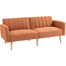 HOMCOM 2 sėdimų vietų sulankstoma sofa Skandinaviško dizaino atlošas Reguliuojamas 3 padėtys Kojos Mediena Audinys Linas Atrodo rudas