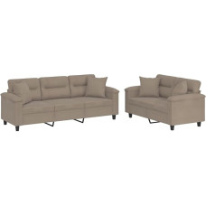 2-TLG. Sofagarnitur Taupe Mikrofaser 150/210×77×80 cm Metall-Sperrholzgestell mit Kissen