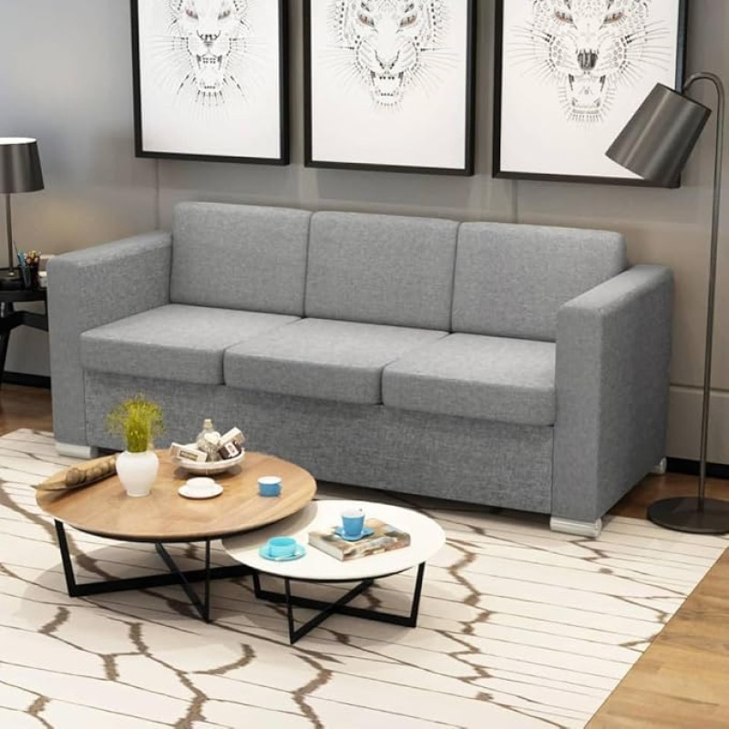3-Sitzer Hellgrau 191×73 cm Schlafsofa abnehmbare Bezüge Holzrahmen verchromte Beine kleines Wohnzimmer Büro