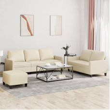 Homgoday Modernes Sofaset, 3-teiliges Sofaset mit cremefarbenen Kissen aus Kunstleder, Möbel-Set für Schlafsofa, Wohnzimmer, Sofaset für den Außenbereich, Gartenmöbel