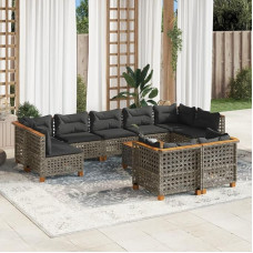 Homgoday Set Schlafsofa, 10-teiliges Gartensofa-Set mit grauen Kissen aus Polyrattan, Sofa für Wohnzimmer, Gartensofa, modernes Sofaset für den Außenbereich, Möbel Modell 3261999