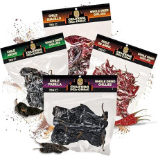 Meksikietiškų džiovintų paprikų ryšulėlis. Ancho, Guajillo, Arbol ir Pasilla (iš viso 300 g) Visiškai natūralūs, baziniai čili pipirai autentiškam meksikietiškam skoniui, idealiai tinka Birria Tacos.