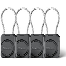 PROfezzion Pack of 4 Secure GPS Tag Pendant Case Holder with Metal Cable for Suitcase, Luggage, Hand Luggage, Suitcase, Luggage, Keys & More, IPX8 Waterproof & Full Protection - Black