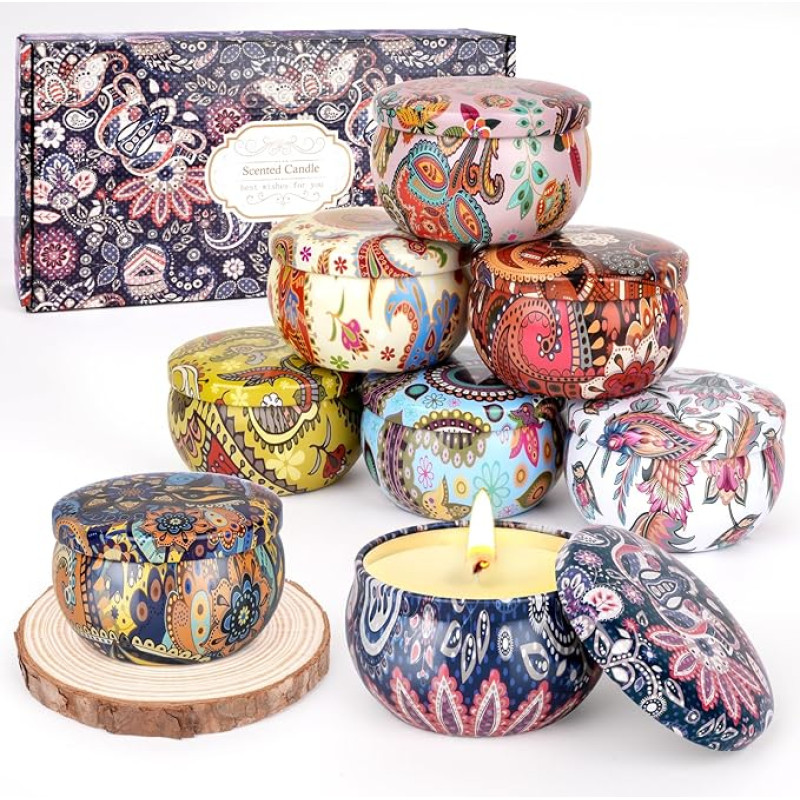 Candle Gifts for Women Scented Candle Set 8 Pack, Scented Candles Gift for Women with Wooden Base, 200 Hours Burning Time, Natural Soy Wax, Aromatherapy Candle Gift Set for Mum, Birthday