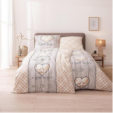 MTOnlinehandel Kaimo namų stiliaus patalynė 135 x 200 cm + 80 x 80 cm - 4 dalių languota elnio širdis medžio išvaizdos - 100 % medvilnė - Vintage Partner patalynės komplektas Dovanų rinkinys Dream Heroes
