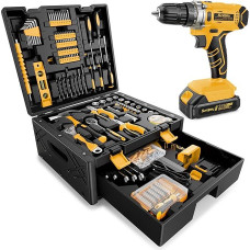 267-teiliges Werkzeugset mit Bohrmaschine - Basic Home Repair Handwerkzeug-Set mit Akku & Ladegerät & Aufbewahrungskoffer