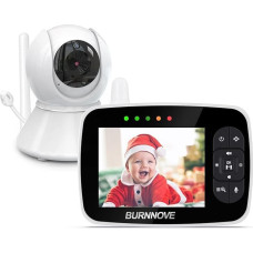 BURNNOVE Kūdikių monitorius su kamera 3,5 colių vaizdo monitorius 355° pasukimo ir 120° pakreipimo funkcija 2x skaitmeninis priartinimas Naktinis matymas Intercom funkcija Ekologinis režimas Lopšinės Temperatūros signalas