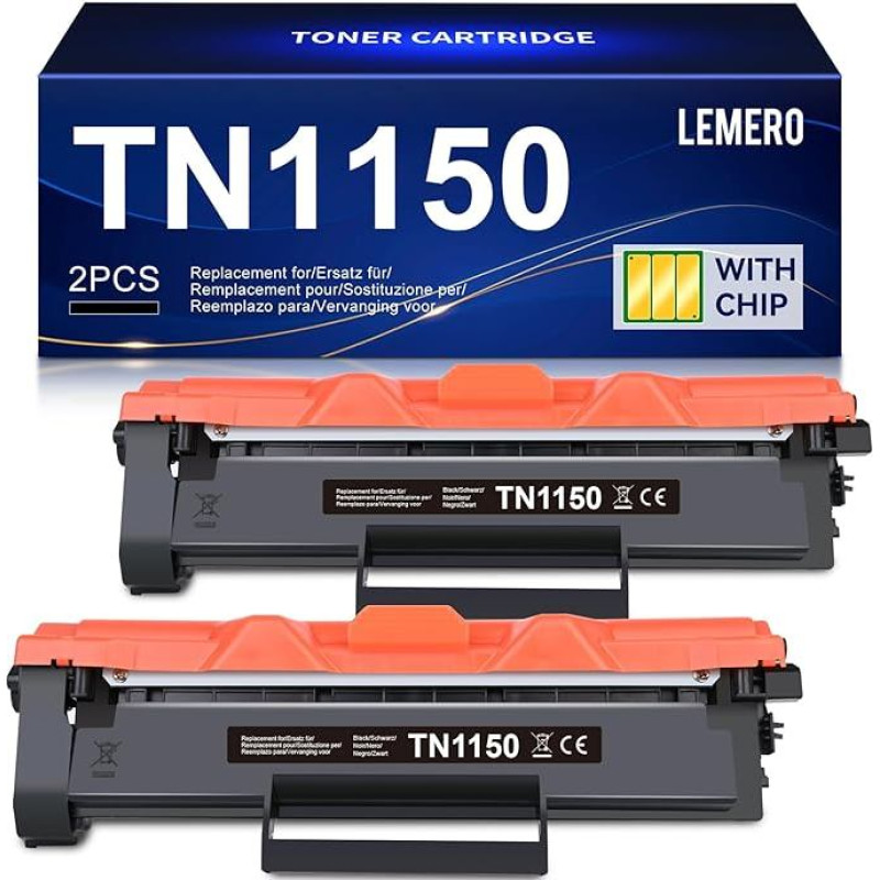 Lemero TN1150 tonerio kasetė, suderinama su Brother HL-L1240W DCP-L1640W DCP-L1660W TN-1150 juodos spalvos toneriu 1000 puslapių (2 pakuotės)