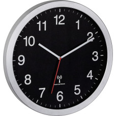 TFA Dostmann XL 60.3545.01 Analogue Radio Clock Easy to Read with Second Hand Black Silver (L) 400 x (W) 50 x (H) 400 mm