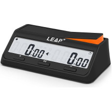 LEAP skaitmeninis šachmatų laikrodis su bonuso ir atidėjimo funkcija, 5+ nustatymai, ABS, juodas, skirtas 2 žaidėjams, laikmatis ir šachmatų priedai
