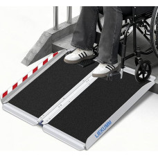LIEKUMM Neįgaliųjų vežimėlių rampa 61 cm, 77 cm itin plati aliuminio rampa neįgaliųjų vežimėliui, 300 kg talpos sulankstoma neįgaliųjų vežimėlių rampa laiptams, laipteliams, borteliui, slenksčio rampa elektriniam neįgaliųjų vežimėliui, vaikiškam vežimėliu