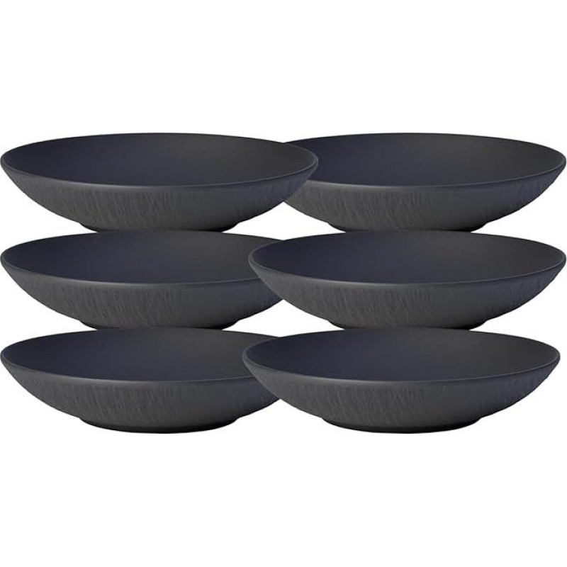 Villeroy & Boch - Manufacture Rock Flat Bowl, Set of 6, 1100 ml, 23 cm, Premium Porcelain, Dishwasher, Microwave Safe, Black