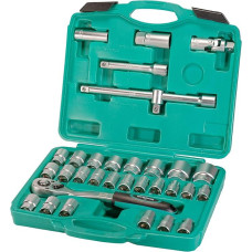 WIESEMANN 1893 Socket Spanner Set 32 Pieces with Spark Plug Insert I 1/2 Inch Car Set with Ratchet and Adapter Made of Q-20 Steel I Socket Spanner Inserts Hex and 12-Point in Tool Box I 80096
