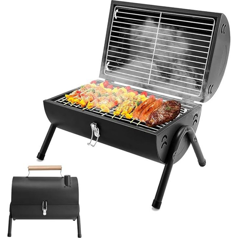 Tragbarer Holzkohlegrill, kleiner Tischgrill, doppelseitig und robust, Mini-Grill, Smoker für Outdoor, Kochen, Camping, Wandern, Strand, Garten, Hinterhof, Picknicks