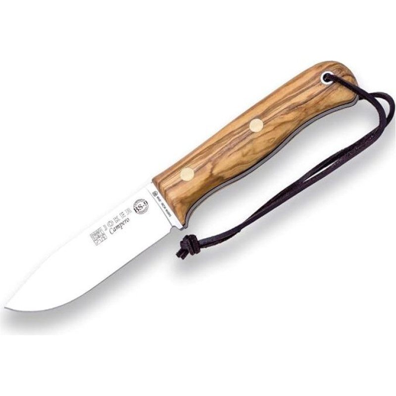 Joker BS9 Campero CO112-P Išgyvenimo peilis Alyvmedžio rankena 10,5 cm geležtė SANDVIK 14C28N Pridedamas odinis dėklas su ugnies plieno įrankiu žvejybai, medžioklei, stovyklavimui ir žygiams