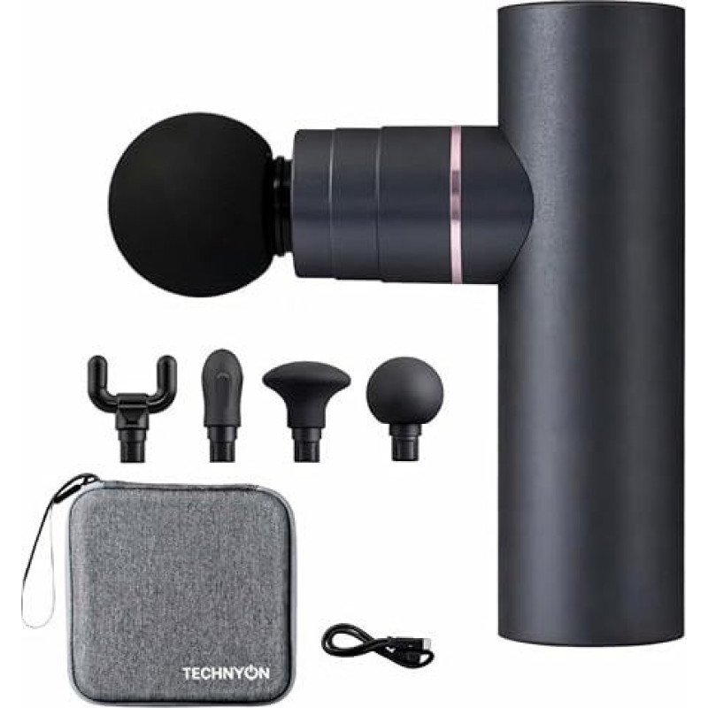 Tragbare Massagepistole, Deep Tissue Percussion Massagegerät, Handheld Elektrisches Muskeltherapiegerät mit 4 austauschbaren Köpfen, USB Wiederaufladbar, Grau