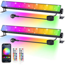 RGB LED prožektorius 30 W, 2 RGB prožektorių pakuotė lauke su 360° nuotolinio valdymo pultu ir 