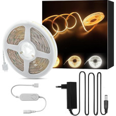 24 V COB LED juostos CCT, 5 m derinamas šiltai baltas šaltai baltas LED juostos šviesos rinkinys, reguliuojamas 608LEDs/m LED juostos CRI 90+ didelio ryškumo 2700K-6500K šviesos juosta su Tuya valdikliu ir maitinimo šaltiniu