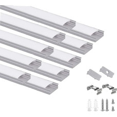 Besseto LED profilis, 10 x 1,5 m, U formos juostinės šviesos difuzorius, aliuminio profilio kanalas su pieno dangteliu, galiniais dangteliais ir montavimo laikikliu, LED aliuminio profilis juostelėms / juostinei šviesai