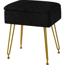 YMYNY Make-up Stool Chair with Storage Space, Square Pouf Made of Teddy Velvet, Modern Multifunctional Makeup Stool for Bedroom, Living Room, 40 x 30 x 47 cm, Black, HBD031B