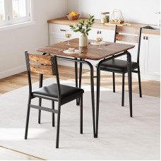 Dining Table Set for 2, Square 3-Piece Dining Room with 2 Chairs, Space-Saving, Modern Kitchen Furniture, for Small Rooms & Apartments, Retro Colour