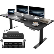 JUMMICO Reguliuojamo aukščio rašomasis stalas, 160 x 70 cm, L formos, žaidimų stalas, elektrinis, reguliuojamo aukščio, ergonomiškas, biuro stalas su 4 atminties funkcijomis ir kabelių valdymu, didelė vieta monitoriui, stovimas stalas, juodas