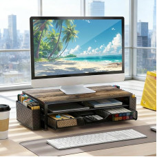 Stovas monitoriui su stalčiumi ir 2 rašiklių laikikliais, medinis ir metalinis stalo organizatorius, monitoriaus stovas ekranui ir nešiojamajam kompiuteriui, ergonomiškas stalo organizatorius, biuro reikmenys