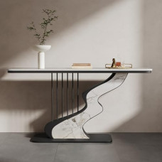 Konsole Sofatisch, schmaler Eingangsschrank mit Rock-Panel-Design, stabiles Metallgestell für Flur und Foyer