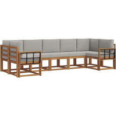 Lauko sofos komplektas, 7-teilige Gartenmöbel aus massivem Akazienholz, Modulares Lounge-Sofa für Garten und Terrasse, mit Polstern, Natur und Hellgrau, 304 x 128,5 x 73 cm