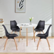 Dining Room Group Dining Table with 4 Chairs, Round Kitchen Table Set and Set of 4 Dining Room Chairs for Kitchen, Dining Room, Living Room (White Table + 4 Black Chairs)