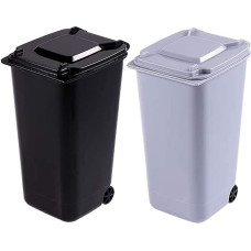 2 pakuočių mini plastikinė stalinė šiukšliadėžė su pasukamu dangčiu ir ratukais, mini šiukšliadėžė, stalinė šiukšliadėžė, biuro, tualetinio stalelio, miegamojo reikmenų organizatorius
