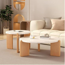 Holztisch-Stuhl-Set mit rundem Couchtisch für Wohnzimmer und Studio, modernes Design, idealus Heimdekoration und Gäste