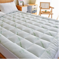 SWTMERRY Karaliaus dydžio čiužinys Topper Cooling Quilted Mattress Protector Pillow with 18 Inch Deep Pocket Soft Breathable 150 x 200 cm White