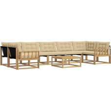 Gartenmöbel rinkinys 8-TLG. Lauko sofa Modulares Loungemöbel aus Akazienholz und Textilene inkl. Tisch, Bequeme Sitzgruppe für Garten und Terrasse, Weiß und Beige