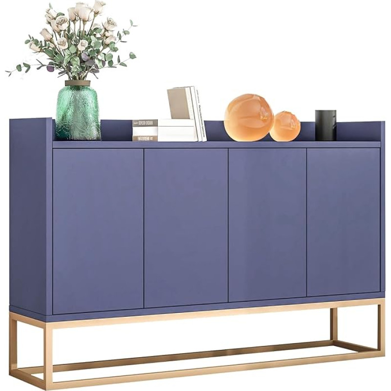 Sideboard Chest of Drawers 120 cm Wide, Modern Buffet Cabinet with 4 Doors, Chest of Drawers Cabinet Buffet Cabinet with Adjustable Shelf and Metal Legs for Living Room and Dining Room Kitchen, Navy Blue