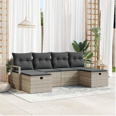 Garten-Sofa-Set Poly-Rattan 6-teilig in Schwarz und Creme, Lauko sofa-Gruppe mit Zwei Fußhockern, Garten-Sitzgruppe 6-teilig aus Poly-Rattan, Lauko sofa-Set mit Zwei Armsofas