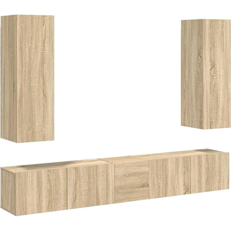 TV Schrank,5-TLG. TV-Schrank-Set Sonoma-Eiche Holzwerkstoff,TV lenta Hängend Schrank Fernsehschrank TV bankas Wohnzimmer Möbel Modern Wandschrank für Wohnzimmer Schlafzimmer