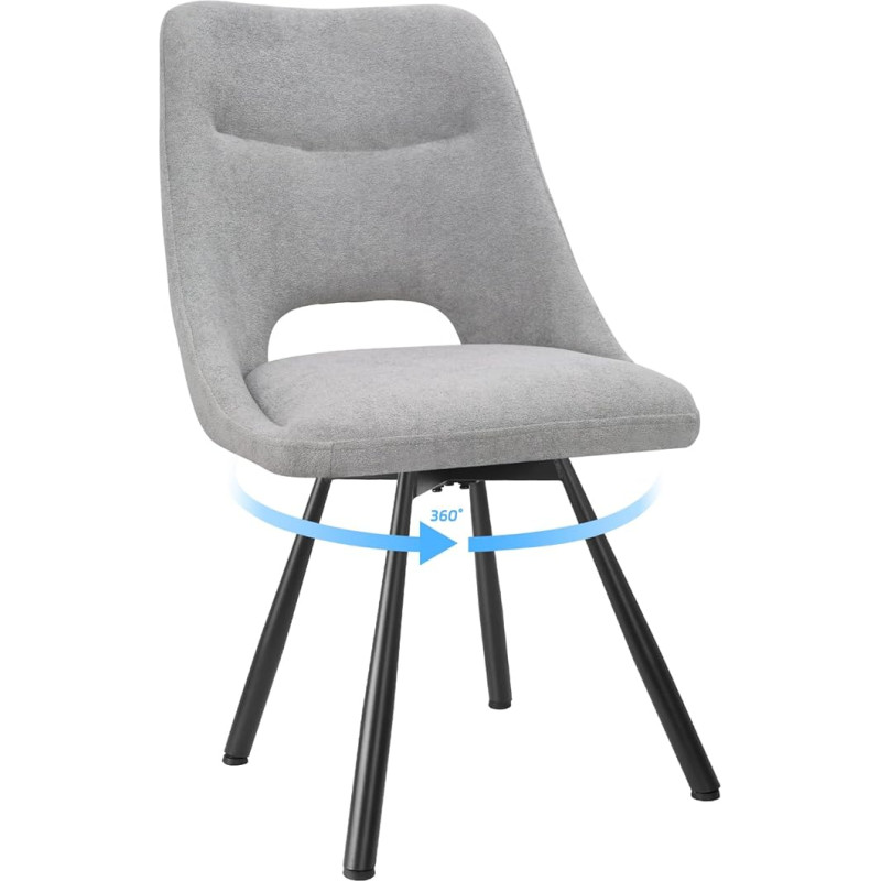 LEWE sukamosios valgomojo kėdės, 1 komplektas, automatiškai grįžtanti sėdynė, 360° pasukama kėdė, ergonomiška minkšta kėdė, be porankių, valgomasis, svetainė, miegamasis, kašmyro audinys - pilka