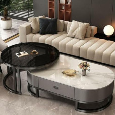 Nesting Couchtisch 2er Set - Modernes ovales Design mit Stahlrahmen für Wohnzimmer und Schlafzimmer Dekor