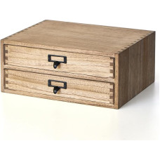 KIRIGEN Paulovnijos medžio stalčių dėžutė, sukraunamas rašomojo stalo organizatorius su 2 stalčiais, dokumentų dėklas A4 formato popieriui, 35 x 27 x 15 cm, tamsiai rudos spalvos