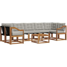8-teiliges Gartenmöbel Set, Lounge Sofa aus Akazienholz und Textilene, Moderne Sitzgruppe für Terrasse und Garten, Natürlich und Hellgrau, inkl. Kissen