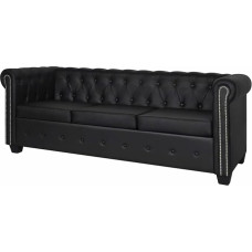 Chesterfield Sofa 3 Seater Faux Leather Black Small Sofa for Teenager's Room