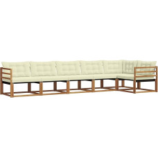 Gartenlounge Set aus Akazienholz, modulares Outdoor Sofa mit bequemen Kissen, Terrassenmöbelgarnitur in Natur und Creme, 404 x 166,5 x 73 cm, Gartenmöbel für Terrasse und Garten