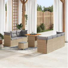Modulares Garten-Sofa-Set 10-teilig in Schwarz aus Poly-Rattan mit versteckten Fächern, Stauraum und höhenverstellbarem Tisch