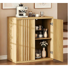 LVSOMT Modern Wooden Sideboard, Chest of Drawers with 2 Wave Doors, 85 cm High Buffet Cabinet, Adjustable Shelf, Magnetic Door, Wooden Cabinet for Living Room, Dining Room, Bedroom, Hallway, Natural Wood