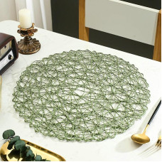Tischsets Rund, 8er Set Gewebte Mulde Platzset Modern, Tischset für Küchen Zuhause Esszimmertisch Restaurant, Grün, 38cm